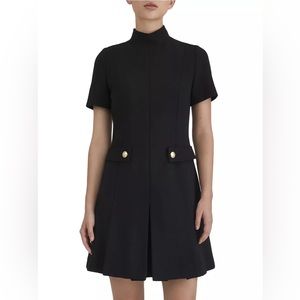 Judith and Charles Clover Pleated Mock Neck Black Mini Dress Women’s Size 12
